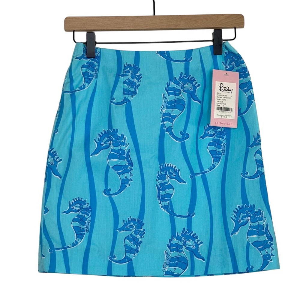 Lilly Pulitzer Skirt Vintage Seahorse White Label Promenade Aqua Blue SZ 0 - Picture 2 of 16